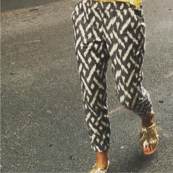 J.Crew Seaside Ikat Boho Print High Waist Pull On Cotton Jogger Pants - Picture 2 of 14